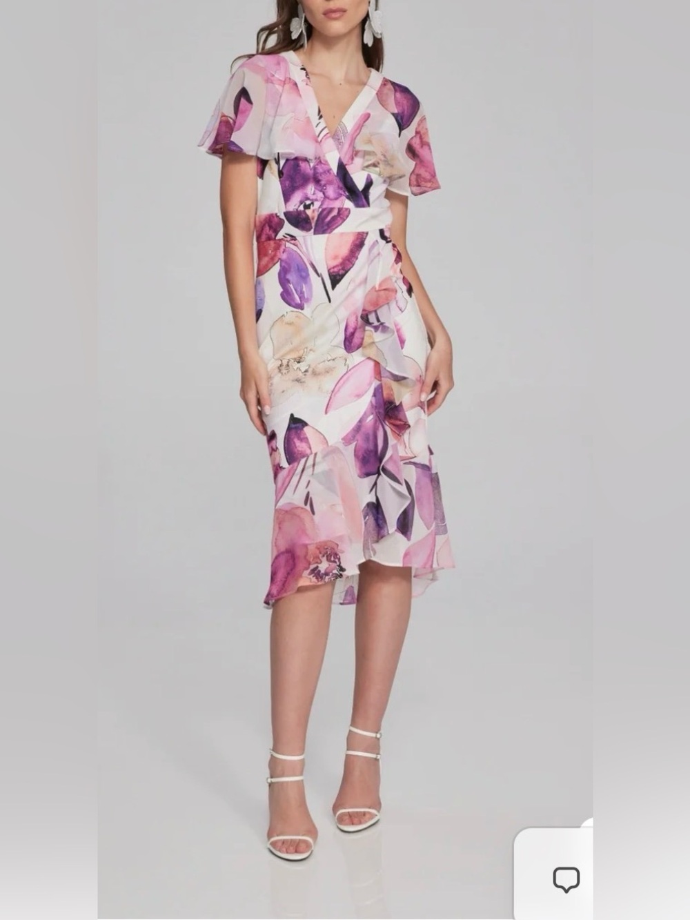 Joseph Ribkoff Pink & Purple Floral Midi Dress, size 8;  fully lined; NWT;